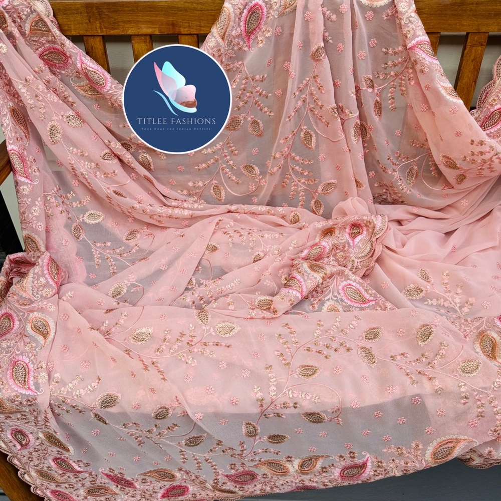 Pink Embroidered Fabric - Picture 2 of 4